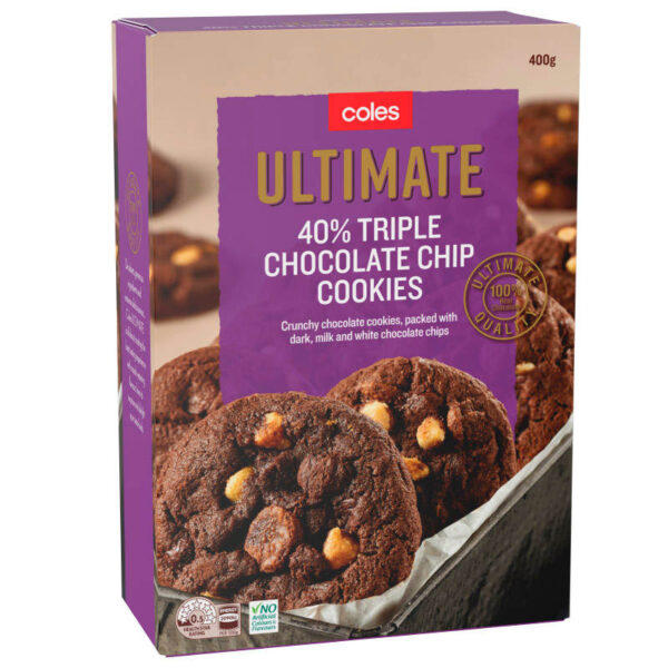 Coles Triple Chocolate Chips Cookies 400g. - Image 2
